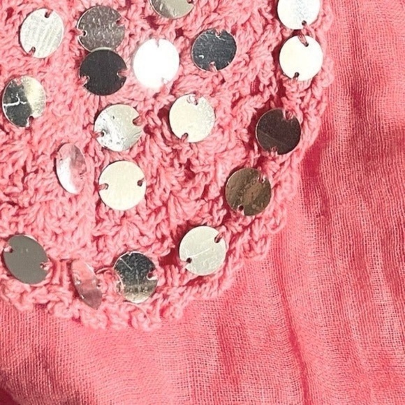 Anthropologie FP One Pink Sequin Crochet Tunic Top XS Boho Layered Asymmetrical - Picture 2 of 8